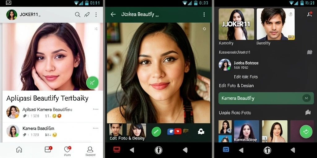 Antarmuka JOKER11 menampilkan fitur Kamera Beautify yang menarik dan mudah digunakan.