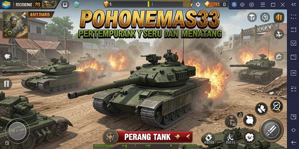Tampilan antarmuka pertempuran tank yang mendebarkan dalam POHONEMAS33.