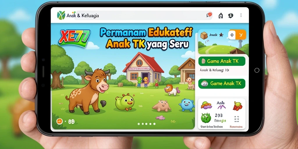 Tampilan antarmuka XE77 yang ceria dan edukatif.